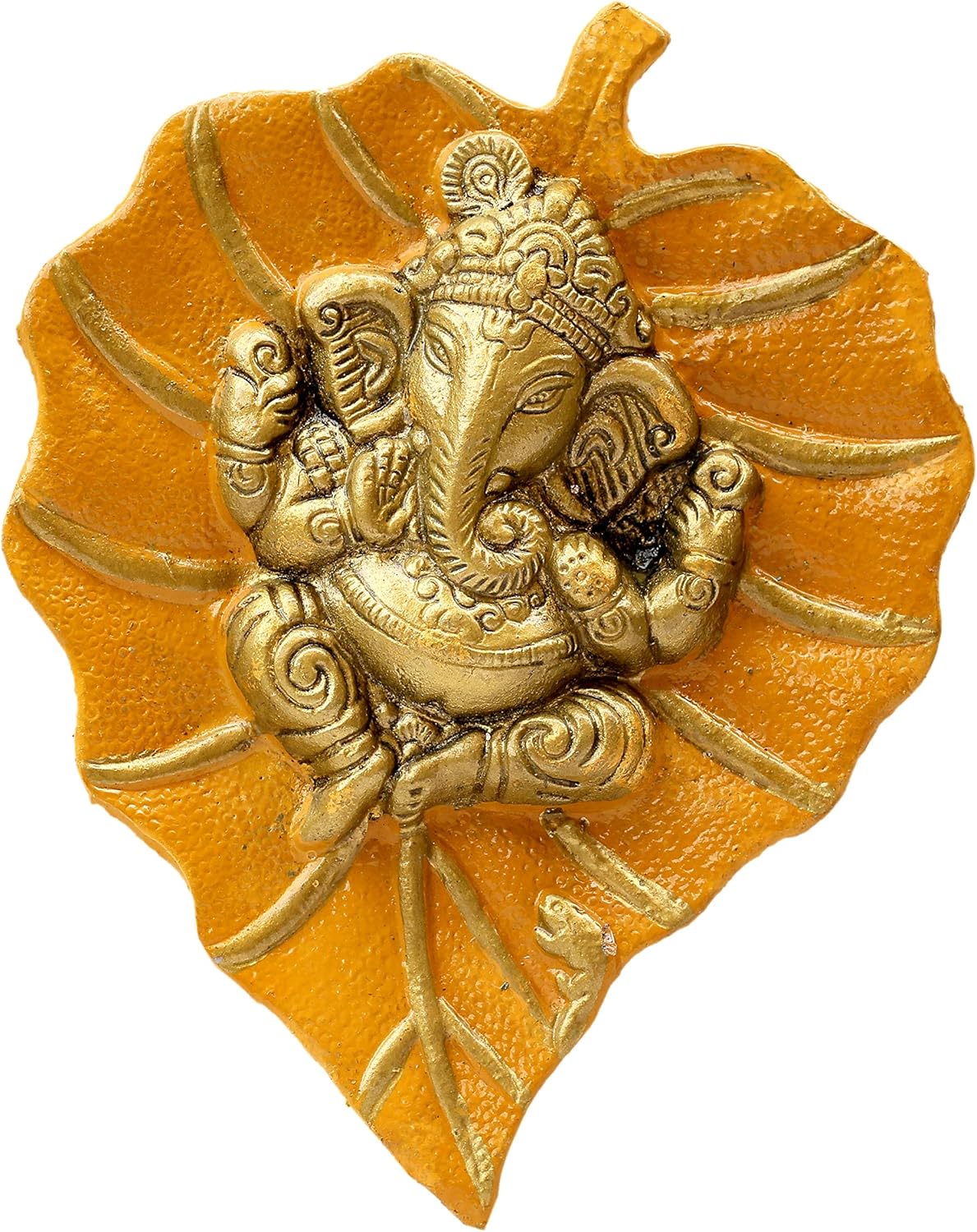 Charmy Crafts Metal Ganesha On Leaf, Wall Hanging Article for Wall Decor, Wedding Gifts, Best for Housewarming, Room Decor (Mustard Yellow)