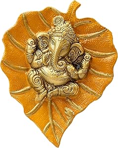 Charmy Crafts Metal Ganesha On Leaf, Wall Hanging Article for Wall Decor, Wedding Gifts, Best for Housewarming, Room Decor (Mustard Yellow)