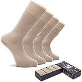 Hugh Ugoli Men's Rayon Derived from Bamboo Dress Socks for Business & Trouser, Thin & Seamless Crew Socks, 4 Pairs Size 8-12