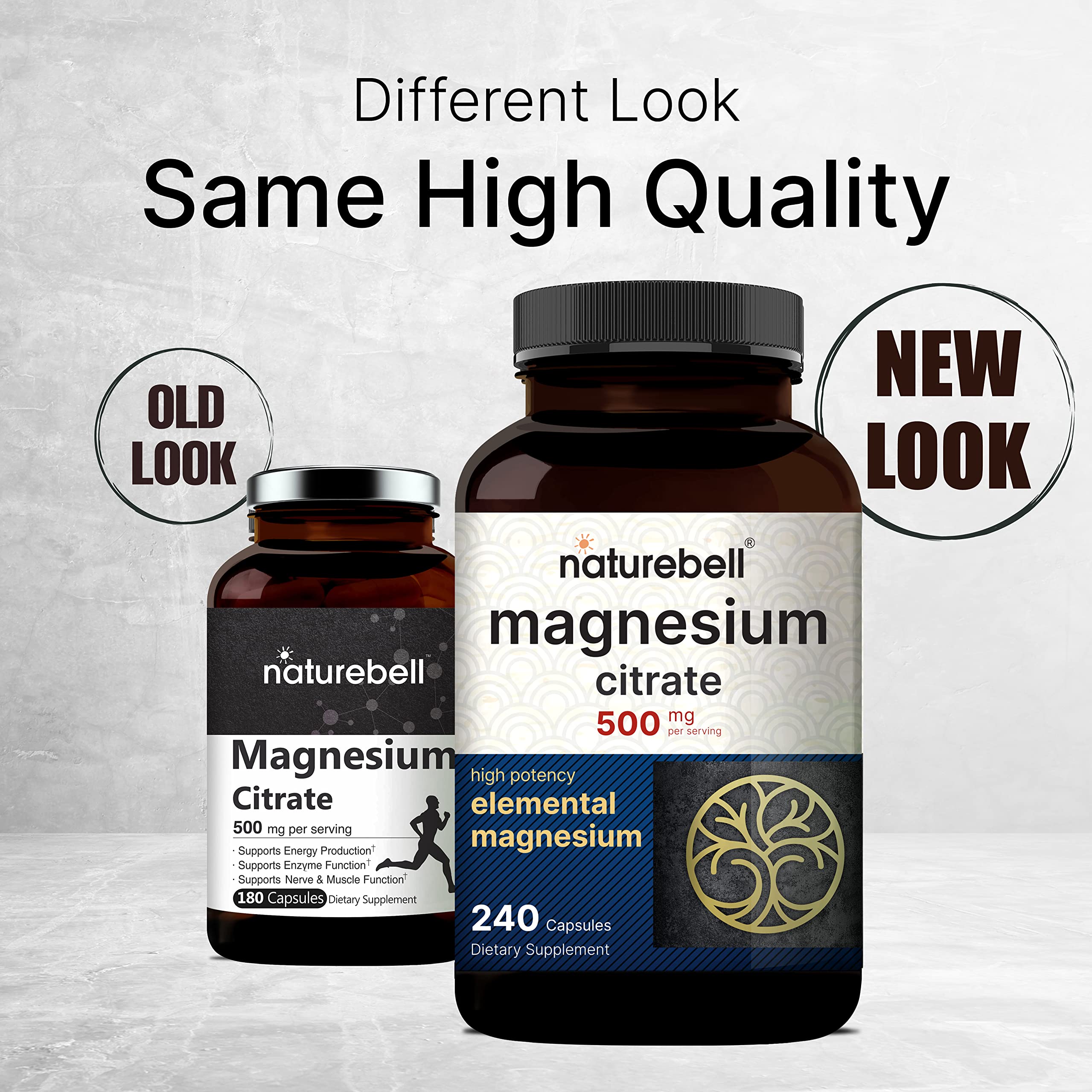 NatureBell Magnesium Citrate 500mg, 480 Capsules (2 Pack) | High-Purity Elemental Form | Heart, Muscle & Digestion Support | Non-GMO, Gluten-Free