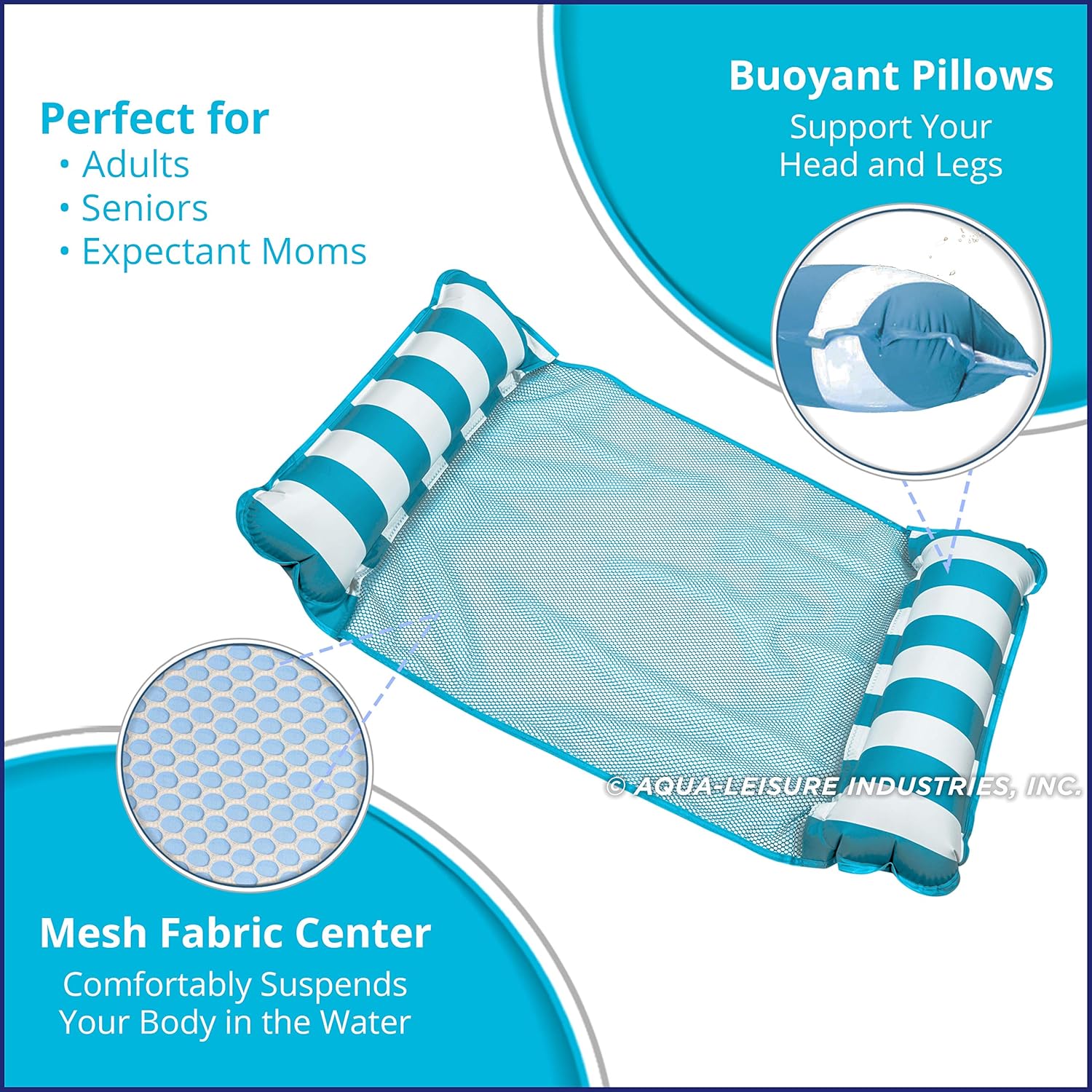 Aqua 4-in-1 Monterey Hammock Inflatable Pool Float, Multi-Purpose Pool Hammock (Saddle, Lounge Chair, Hammock, Drifter) Pool Chair, Portable Water Hammock, Light Blue/White Stripe: Toys & Games