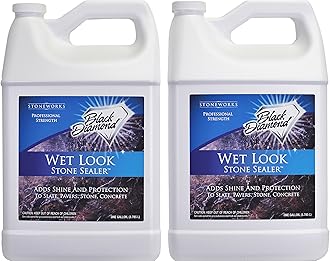 Black Diamond Stoneworks Wet Look Natural Stone Sealer Provides Durable Gloss and Protection to: Slate, Concrete, Brick, Pavers, Sandstone, Driveways, Garage Floors. Interior or Exterior. 2-Gallon