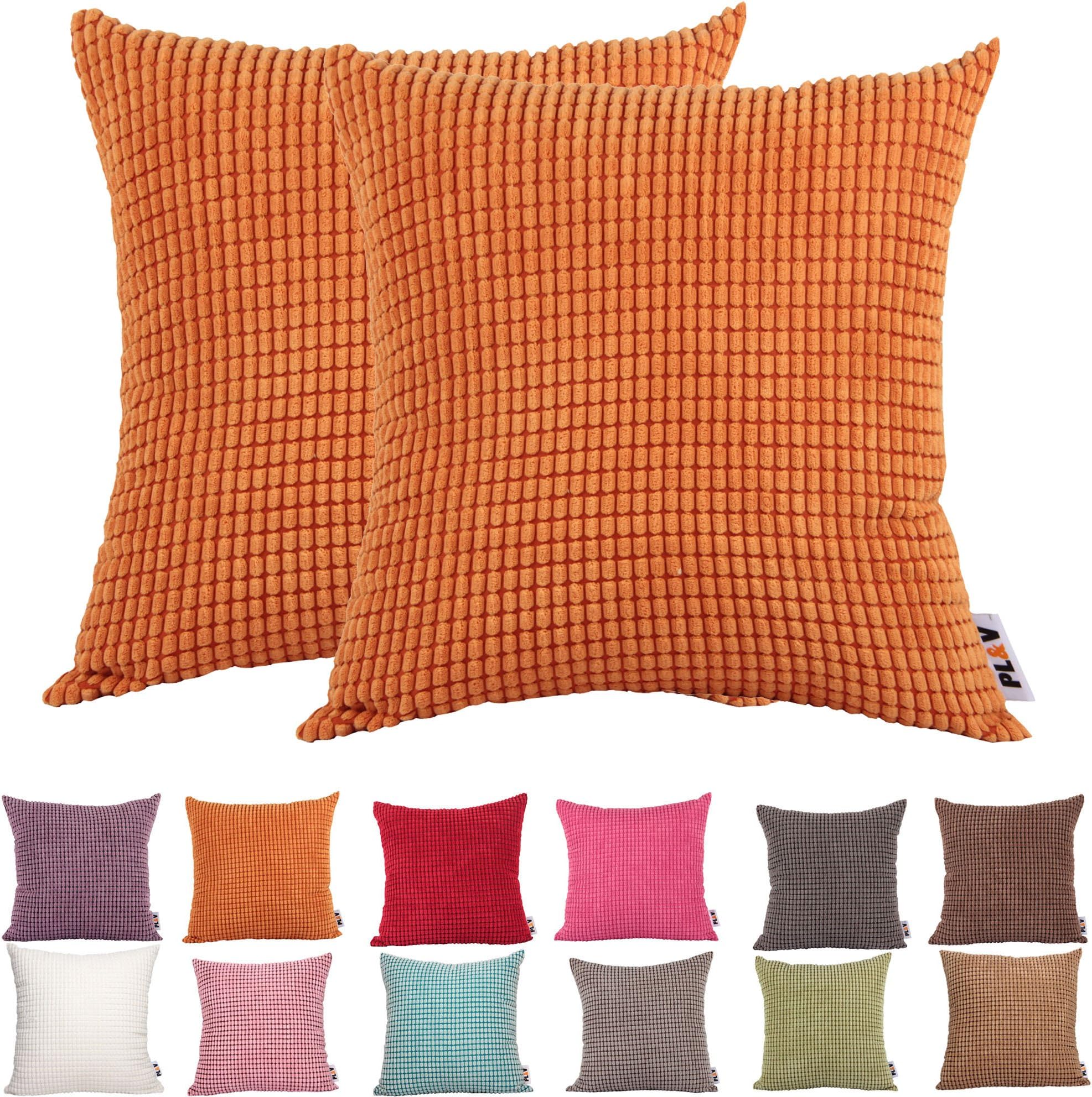 PLANDV Plv - Cotton Linen Square Cushion Cover Decorative Cushion Sofa Cushion Lumbar Cushion Cover with Hidden Zipper Throw Sofa Bedroom Car 2 Pieces, Orange, 50x50cm