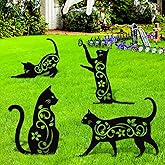 Elcoho 4 Pack Black Cat Silhouette Cute Metal Cat Garden Statues Bird Repellent Decorative Garden Stakes for Yard, Garden, Lawn Outdoor Decorations