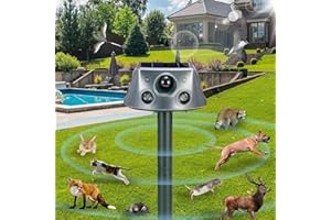 HECO ARMOR Ultrasonic Solar Animal Repeller for Yard, 6 Modes Outdoor Cat Repellent Squirrel Repellent with Motion Sensor & Flashing Light, Animals Deterrent for Squirrel Bird Deer Cat Skunk Dog for Yard Garden