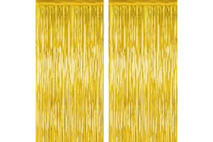 ZATAYE 2 Pack Gold Tinsel Backdrop, 3.28 FT x 7.05 FT Metallic Fringe Curtain, Gold Color Graduation Backdrop Party Streamers, Party Supplies Door Decorations for Birthday Anniversaries