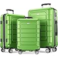 SHOWKOO Luggage Sets Expandable PC+ABS Durable Suitcase Sets Double Wheels TSA Lock Green 3pcs