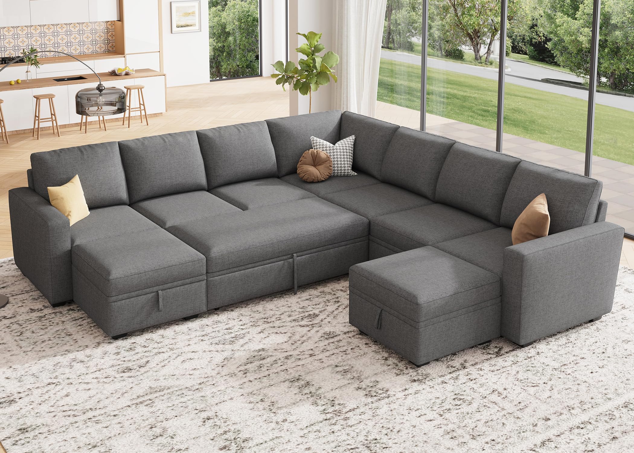 Photo 1 of (Box 1 Only)....... HONBAY Modular Sectional Sleeper Sofa with Pull Out Couch, Oversized U Shaped Sleeper Pull Out Bed with Storage Sectional Couches for Living Room - Dark Grey