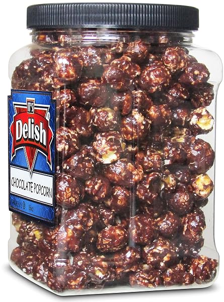 GOURMET CHOCOLATE POPCORN BY ITS DELISH, 16 OZ JUMBO CONTAINER – FESTIVE CARAMEL CORN AIR POPPED SWEET AND CRUNCHY GLAZED CARMEL CORN SNACK, MOVIE NIGHT, PARTIES, EVENTS – GLUTEN FREE, VEGAN, KOSHER