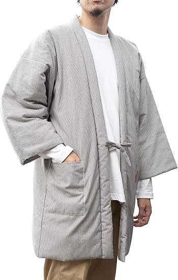 Amazon Co Jp 綿入れはんてん 男性用 綾織 ヒッコリー柄 大判 Ll サイズ 服 ファッション小物