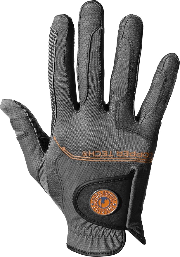 Copper Tech Gloves Men's Copper Tech Golf Glove, Charcoal/Gray, One