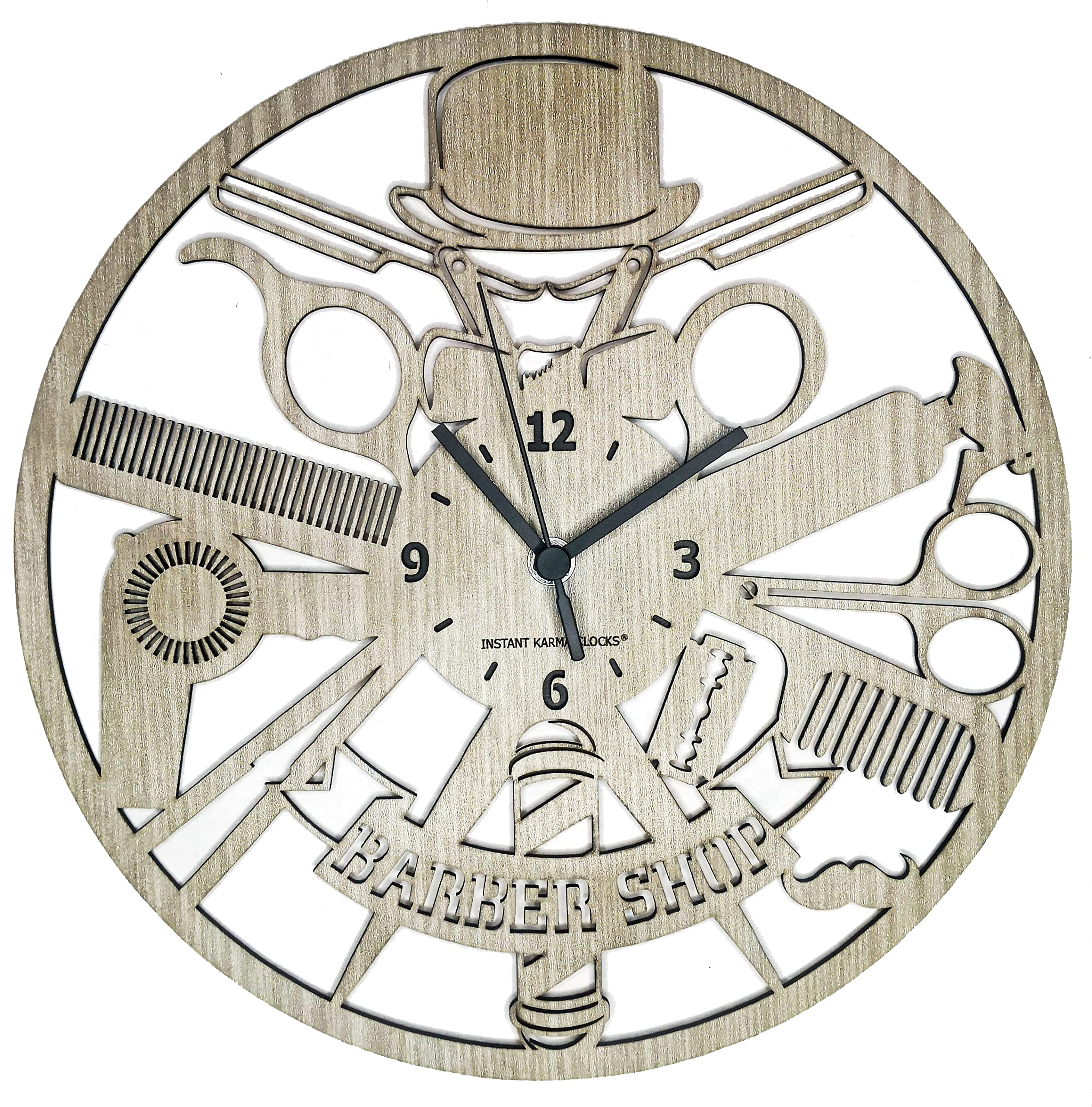 Instant Karma Clocks | Barber Shop Wall Clock – Vintage Style – Silent No-Ticking | Perfect for Beauty Salon Hairdressing Professional – Unique Decoration