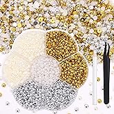 RODAKY 3000Pcs Flatback Pearls for Crafting,Gold/Silver/Beige/White Half Pearl Beads and Gems,3MM Half Round Pearl for Nails Art Design DIY Crafts Jewelry Making Clothe Shoes Nail Decor