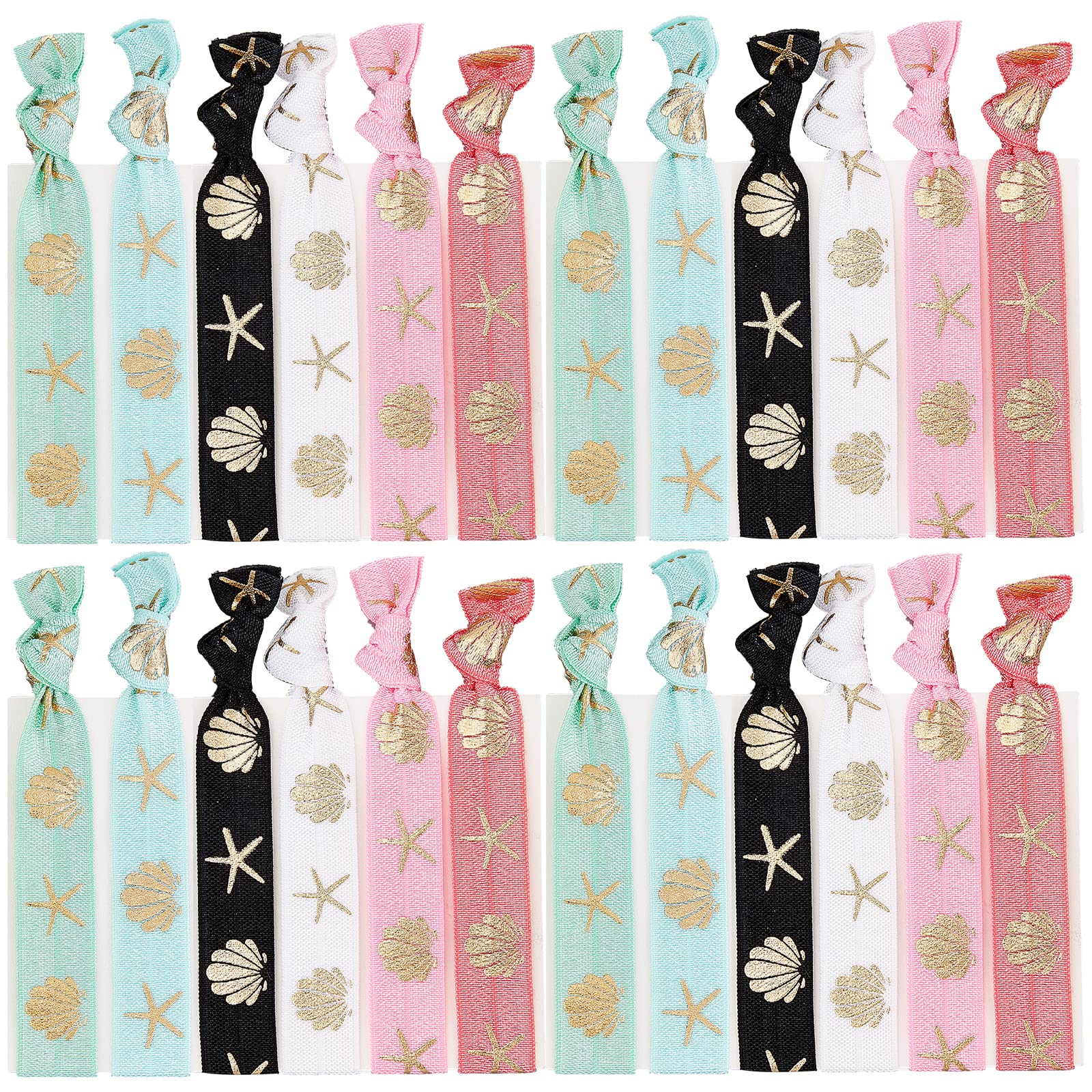 GORGECRAFT 24PCS Printed Glitter Hair Ties Knotted Elastics Ponytail Holders Ocean Theme No Crease Elastic Ribbon Band Ribbon Crease Free Hand Twist Bracelet Accessories for Women