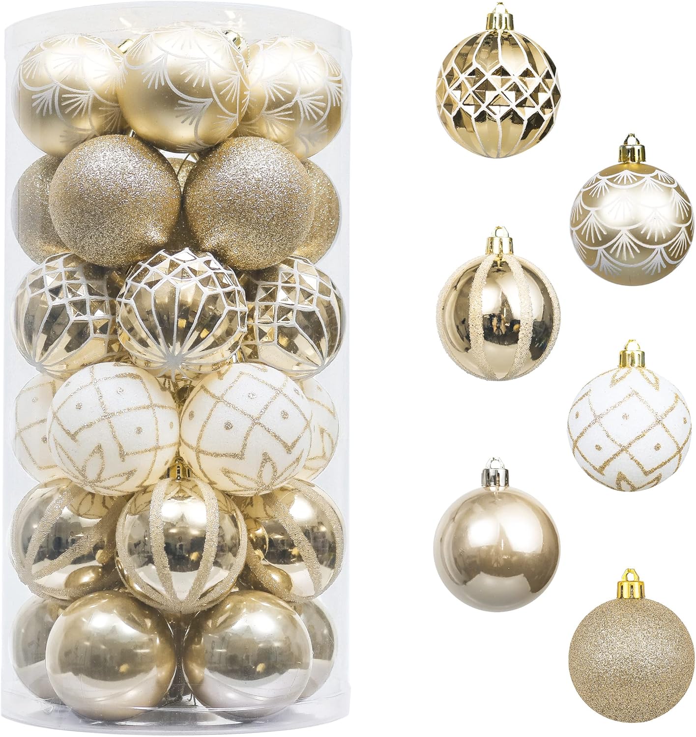 Ornaments - Valery Madelyn Christmas Ornaments Set, 30ct White and Gold Shatterproof Christmas Tree Decorations Ball Ornaments Bulk, 2.36 Inches Elegant Hanging Ornaments for Xmas Trees Holiday Decor