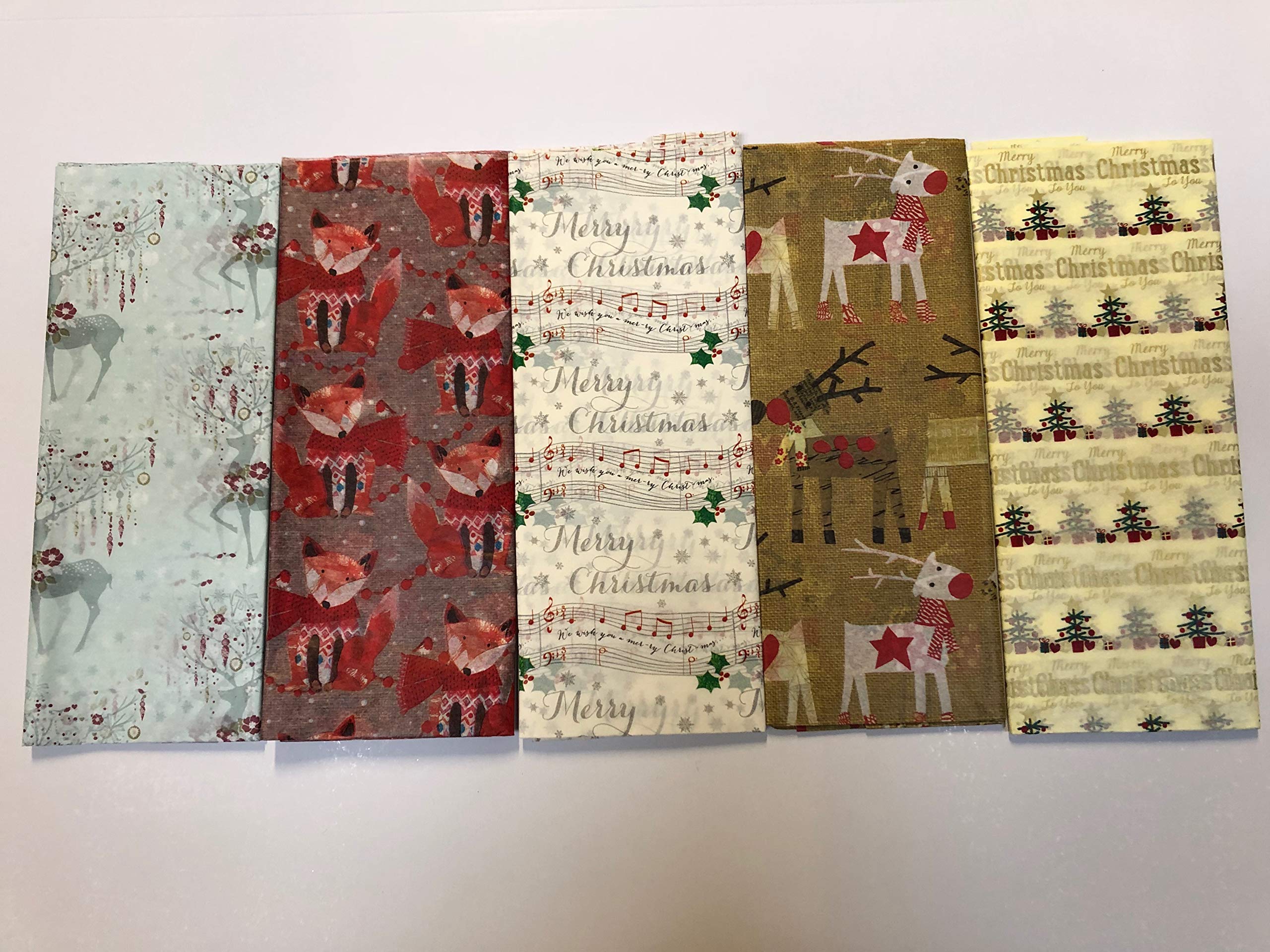 Christmas of 5 Packs of 4 Sheets of Tissue Wrapping Papers 5 Packs of 4 Sheets 20 Sheets Altogether Reindeer Fox Music Merry Christmas and Reindeer-