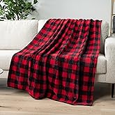 PAVILIA Black and Red Buffalo Plaid Fleece Throw Blanket for Couch, Soft Checkered Flannel Blanket for Sofa, Plaid Christmas Couch Throw Bed, Warm Cozy Decorative Blanket Fall Decor Gift, 50x60