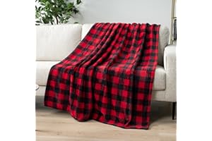 PAVILIA Black and Red Buffalo Plaid Fleece Throw Blanket for Couch, Soft Checkered Flannel Blanket for Sofa, Plaid Christmas Couch Throw Bed, Warm Cozy Decorative Blanket Fall Decor Gift, 50x60