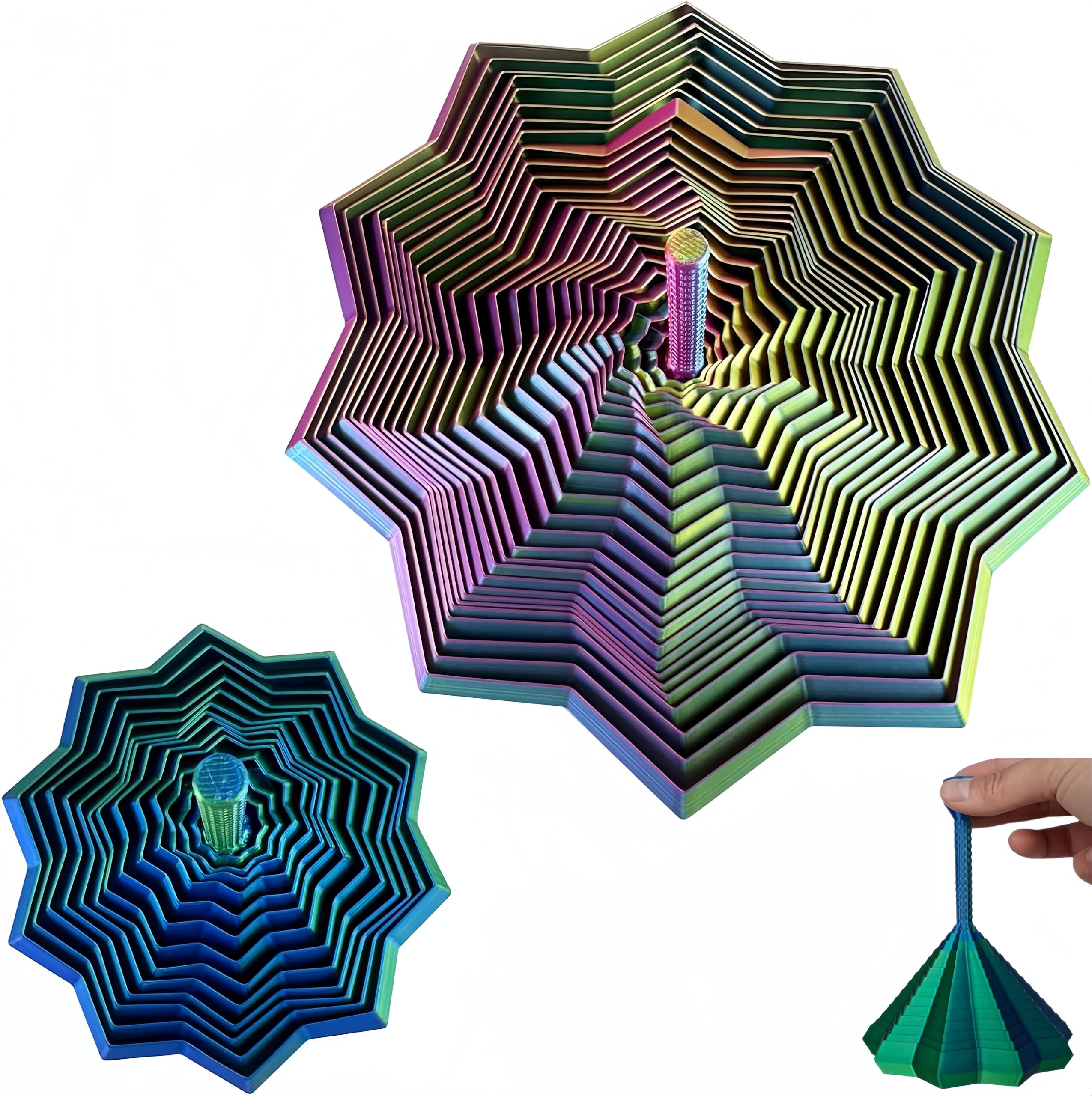 2Pcs Expanded Sensory Fidget Star 3D Printed Fidget Toy with Handle Hexagon Spiral Stress Relief Toy Sensory Fidget Toy for Office Home, and Travel Perfect Present for Stress Relief and Focus (Set 2)