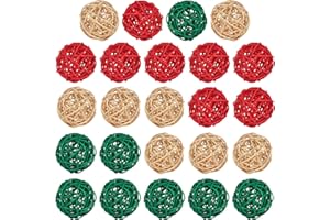 DomeStar 24PCS Christmas Decorative Balls for Bowl Centerpiece, 2 Inch Rattan Balls Bowl Fillers Decor, Wicker Twig Orbs Spheres, Home Vase Table Xmas Tree Hanging Decor(Red and Green)