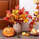 Sahoottie 6 Pcs Fall Leaves Stems Fall Maple Leaves Silk Autumn Leaf Branches Orange Floral Stems Fake Autumn Leaf Branch for Home Vase Thanksgiving Table Centerpieces Halloween Décor