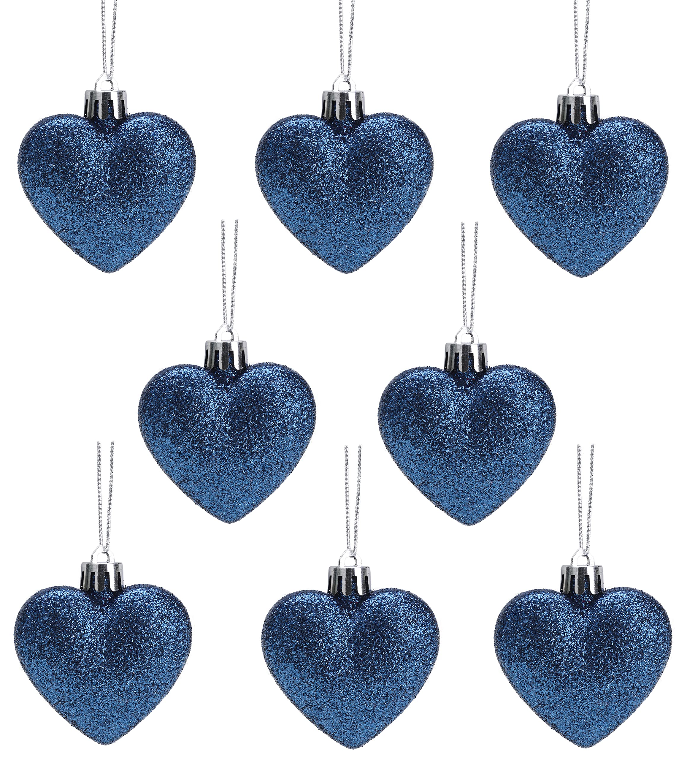 Christmas Concepts® Pack of 8-60mm Heart Shaped Christmas Tree Baubles – Glitter Decorated Baubles (Midnight Blue)