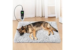 GOLOPET Dog Heating Pad 28x18 in with Smart Thermostat Switch and Power Line Protection Tube,Obtained MET and UL Dual Certification,Waterproof Puppy Heating Pad- Gray