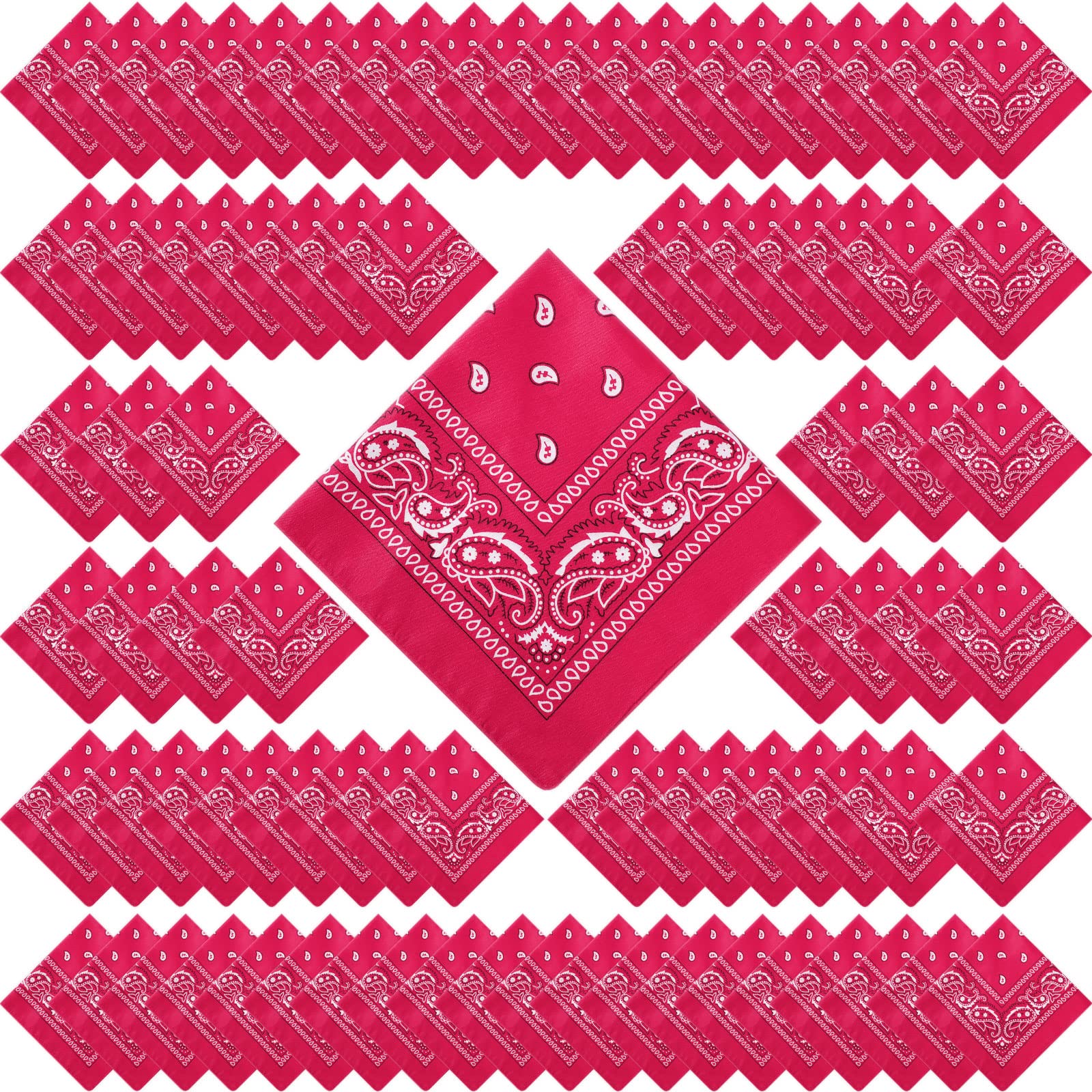 Photo 1 of 100 Pack Bandanas Unisex Paisley Bandanas Bulk Multi Purpose Cowboy Head Wrap Necktie Face Cover Party Supplies, 21.26 inches (Stylish, Rose Red)