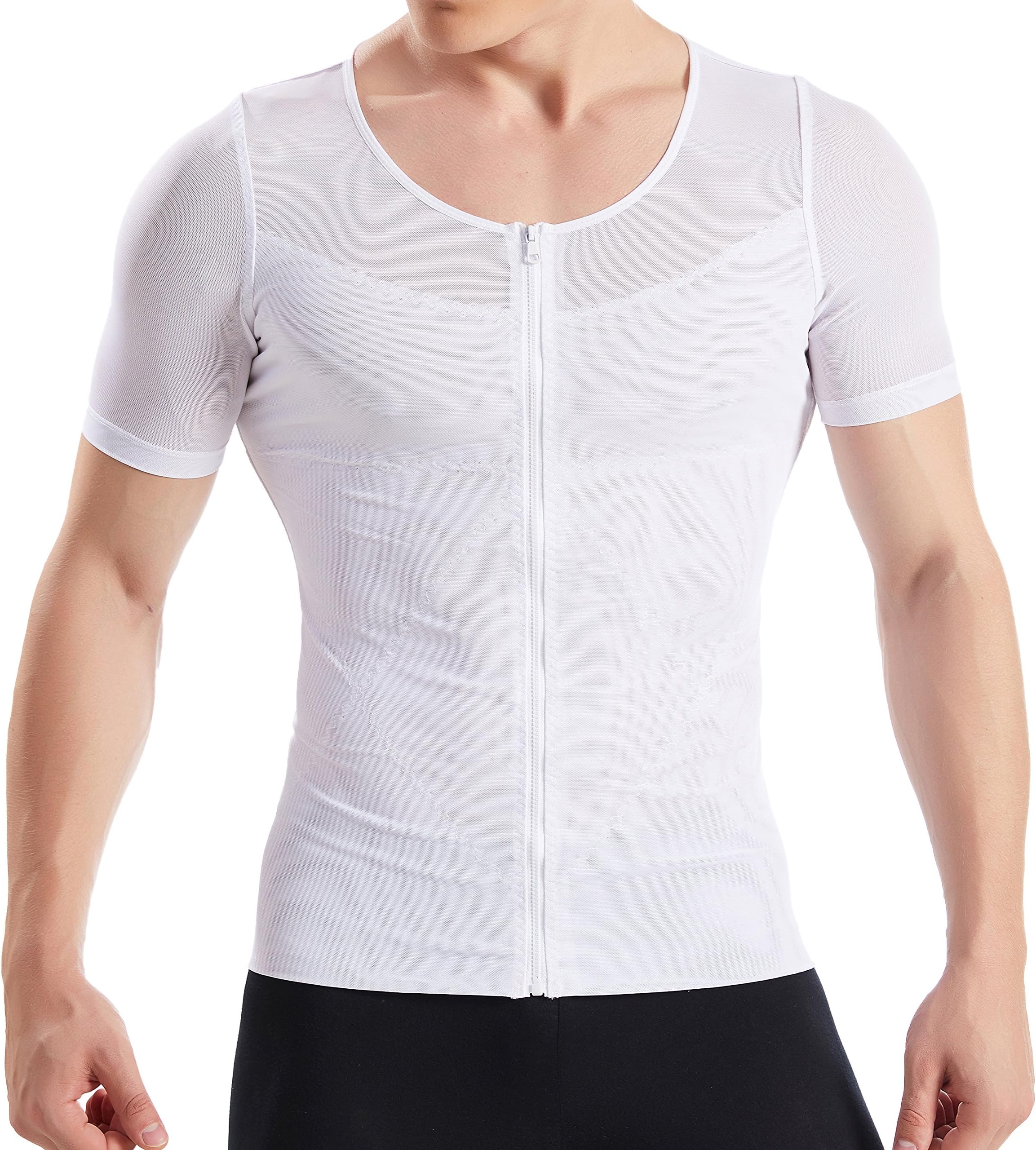 Mens Slimming Body Shaper with Zipper Compression Shirt Slim Shapewear
