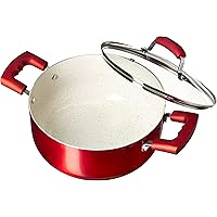 IMUSA USA 4.9Qt Ruby Red Nonstick Dutch Oven with Glass Lid and Soft Touch Handles