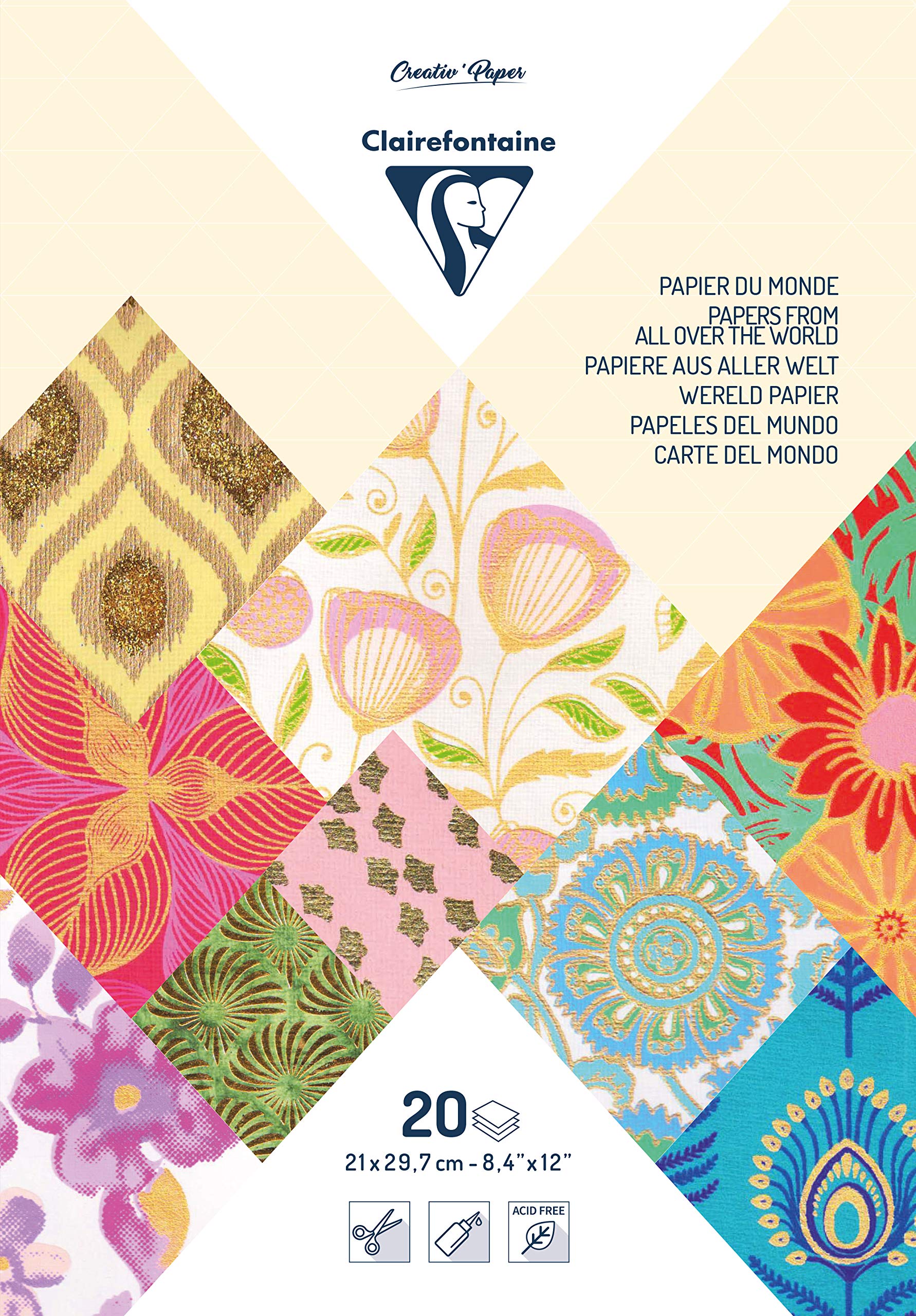Clairefontaine 95097C Pad of 20 Sheets of Paper Format A4 21x29,7 cm Handmade Textured Papers Creative Leisure Cardmaking Scrapbooking Decoration Ast Colours