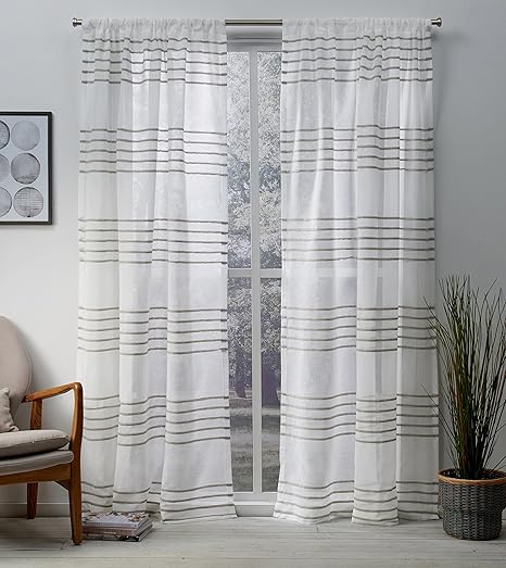 Buy Exclusive Home Monet Pleated Sheer Linen Cabana Stripe Rod
