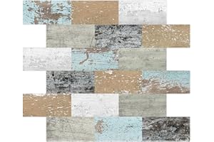 Crystiles Peel and Stick Backsplash Tiles, 10 Sheets Stick on Adhesive Tile, PVC Peel and Stick Wall Tiles for Kitchen, Bathroom (13.5""x11.4""), Blue-Brown-Gray