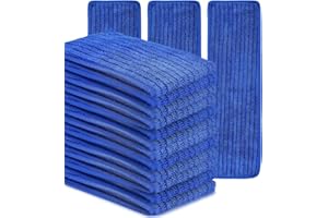 L LUKE SUPPLY MATTHEW 18'' Microfiber Mop Replacement Pads for Wet Dry Reusable Mops Floor Home Commercial Cleaning Refills, Machine Washable Compatible with Bona Mop&Any Microfiber Flat Mop System Blue (12 Pack)