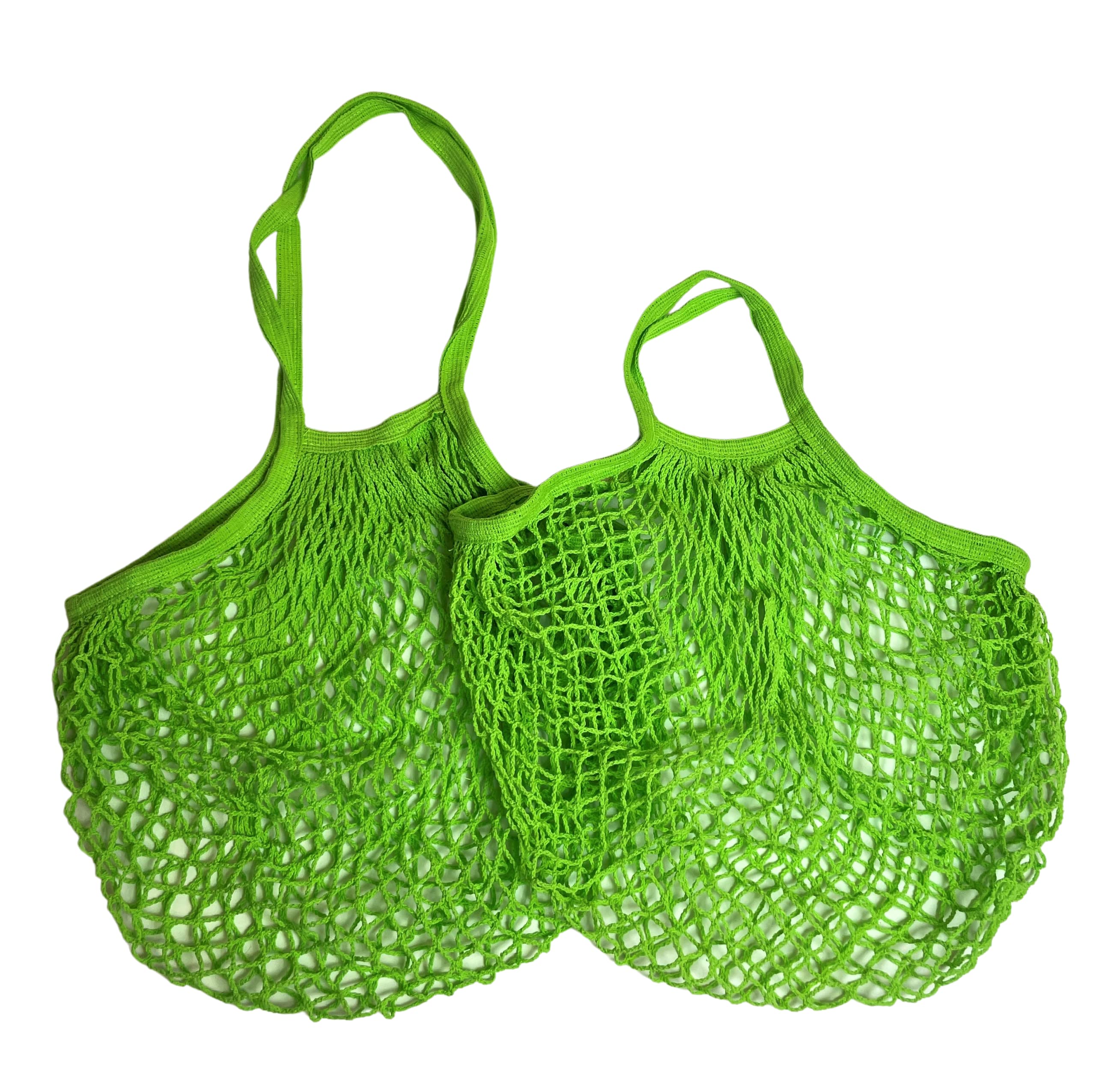 Modo Reusable (2 Pack) String Cotton Net Shopping Bags 1 Short & 1 Long Handle Bag Multipurpose Toys Storage (Neon Green) — image 1