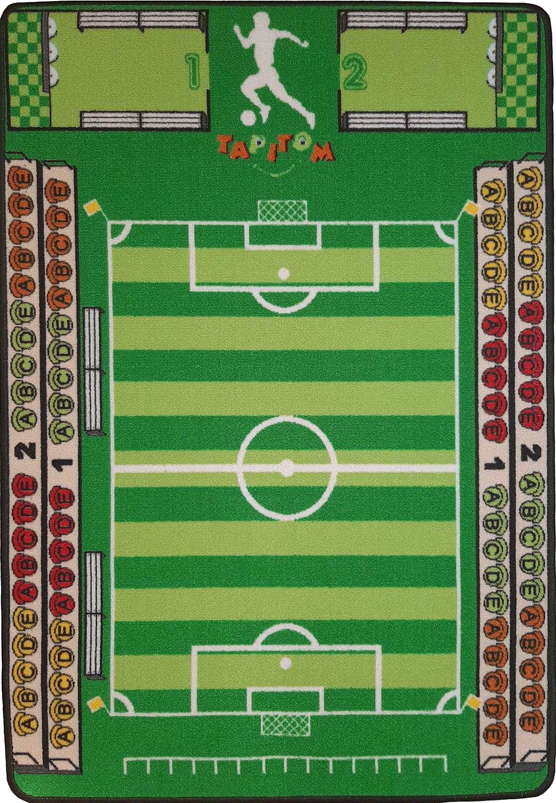 TAPITOM | Children's football rug - 95 x 133 cm (4,36 x 3,12 ft) | Football field play mats | Floor mats for children's rooms Football Universe | Non-slip, hem | CE standards