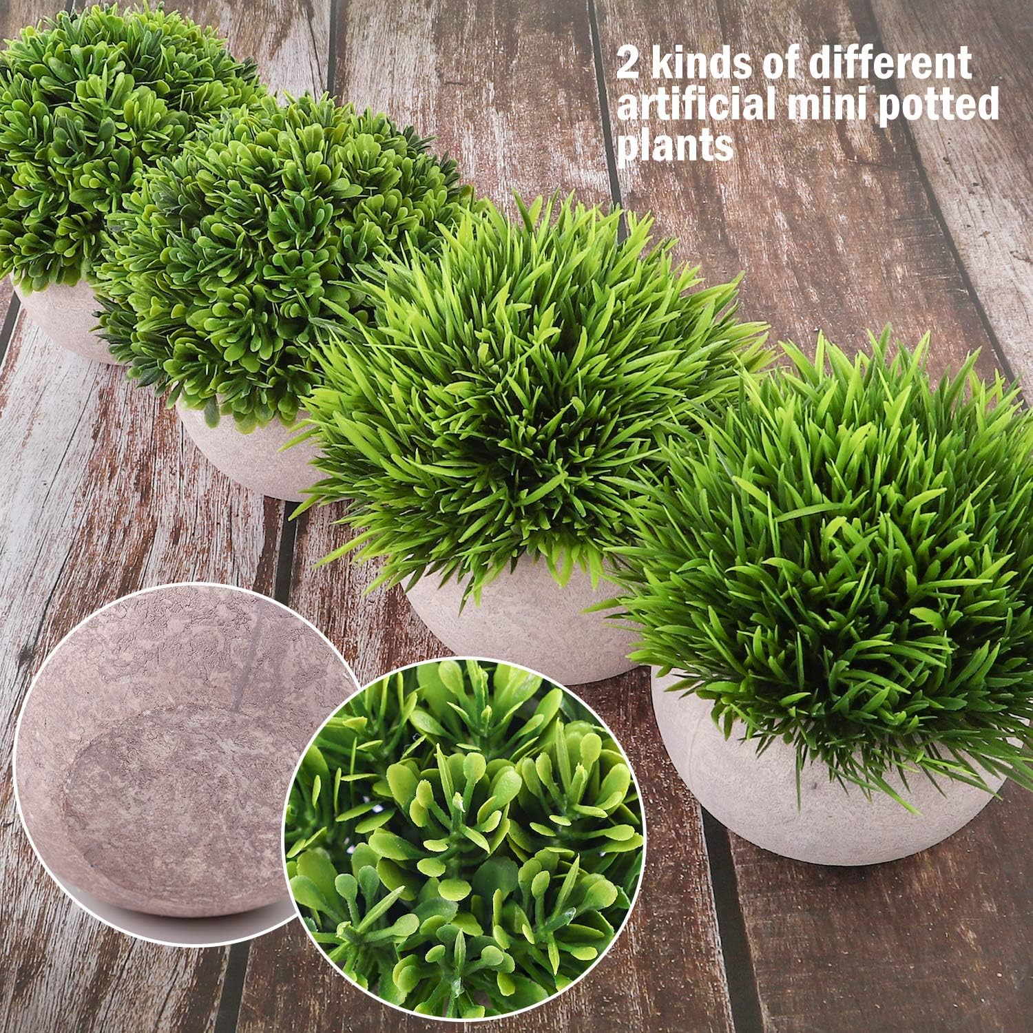 CEWOR 4 Packs Artificial Mini Potted Plants Plastic Faux Topiary Shrubs Fake Plants for Bathroom Home Office Desk Decorations -