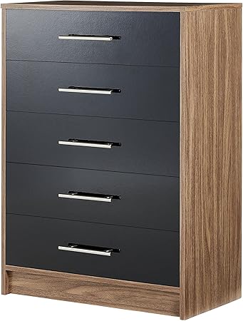 Tesco New Lindon 5 Drawer Chest Walnut Effect Gloss Black
