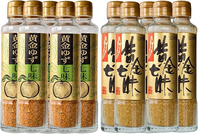 Amazon 黄金七味 90g 5本 黄金ゆず七味 90g 5本 黄金色の七味です 唐辛子 大蒜 たっぷり 進化したしちみ唐辛子 とうがらしとニンニク調味料 早池峰 にんにく入しちみ ミックススパイス 料理が美味しくなる 特選七味唐辛子 具材 香辛料 唐辛子 通販