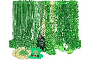 EOBOH 144PCS St Patricks Day Necklace Beads, 11 Kinds of St Patricks Beads, Metallic Irish Shamrock Beer Mug Coins Pendants Beads Accessories, St Patricks Necklaces Bulk for Parade Party Supplies Favors