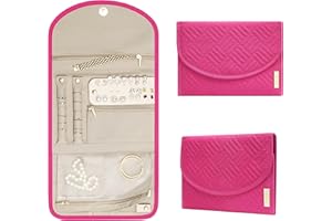 BLUTETE Jewelry Travel Foldable Bag | Organizer Roll Jewelry Case | Travel Jewelry Storage Case for Women | Rings Earrings Necklaces Bracelets Organizer (Magenta)