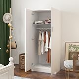 Panana 2 Door Wardrobe with Storage Shelf & Hanging Rail - White MDF view 7