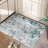 Ciicool Modern Abstract Area Rug 2x3 Washable Small Entryway Rugs, Non-Slip Low Pile Throw Rug, Foldable Kitchen Bathroom Rug, Teal Black Floor Carpet for Entrance Living Room Bedroom Indoor Door Mat