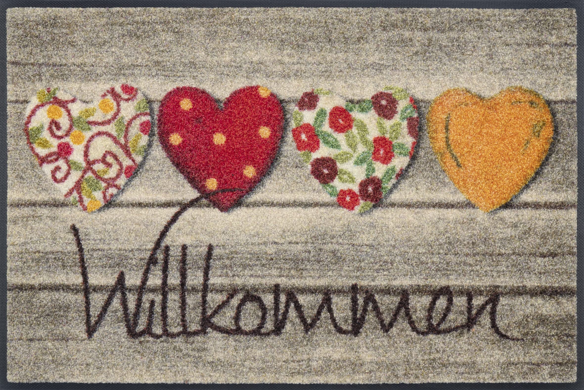 wash+dry Doormat with German Text Welkommen Greetings 50 x 75 cm, Washable inside and outside