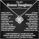 Necklace For Bonus Daughter From Dad, Bonus Daughter Necklace From Stepmom, Jewelry Gifts For Stepdaughter At Wedding, Necklaces For Stepdaughter From Stepdad With Heartfelt Message & Elegant Box