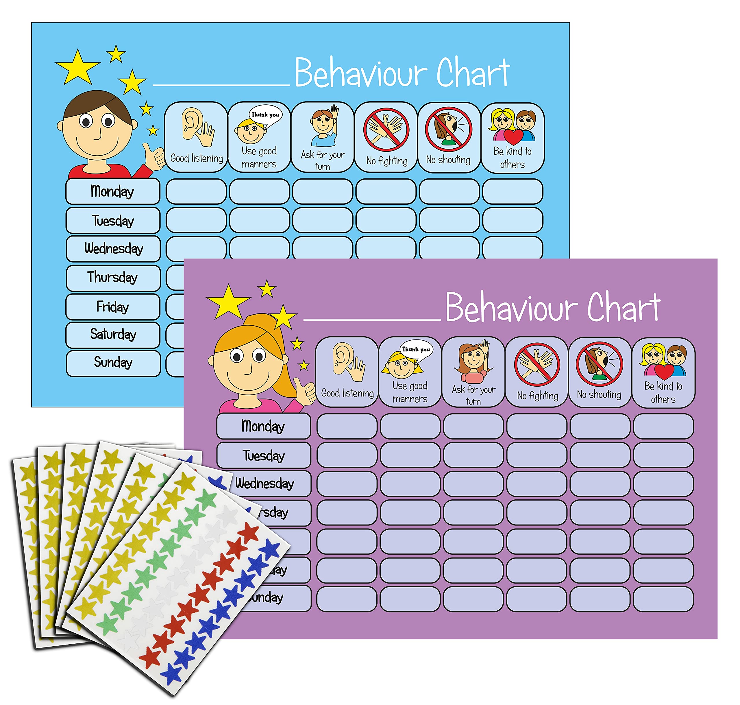 kids2learn Behaviour Reward Charts for boys and girls Toddlers Twin Pack with 270 star stickers