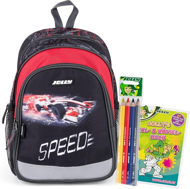 Sac à dos pour l'école maternelle, 6 pièces, sangle de poitrine réglable, bande de sécurité pour la visibilité, crayons de couleur et livre de coloriage inclus