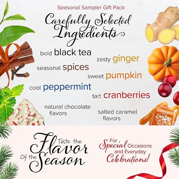 BIGELOW TEA SEASONAL TEA COLLECTION, CAFFEINE TEA VARIETY PACK GIFT SAMPLER, HOLIDAY TEA GIFT SET, 64 COUNT BOX (PACK OF 1), 64 TEA BAGS TOTAL