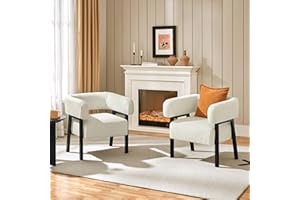 Yaheetech Corduroy Barrel Accent Chair Set of 2, Modern Upholstered Armchair with Solid Wood Legs, Cozy Leisure Chair with Pocket Coiled Seat for Living Room, Bedroom, Reading Nook Beige