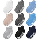 Baby Non Slip Grip Ankle Socks for Infants Toddlers Kids Boys Girls 9 Pack | OEKO-TEX Certified, Sole Grips, Stay-On Ankle Design, Pull Tab for Easy On, Machine Washable